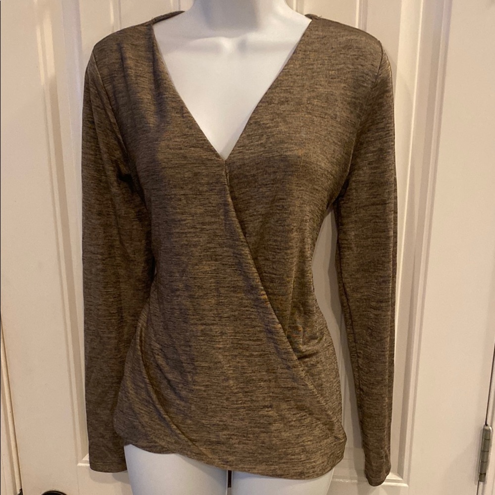 🔥5/$20🔥 Jane and Delancey Brown and Gold Wrap Blouse